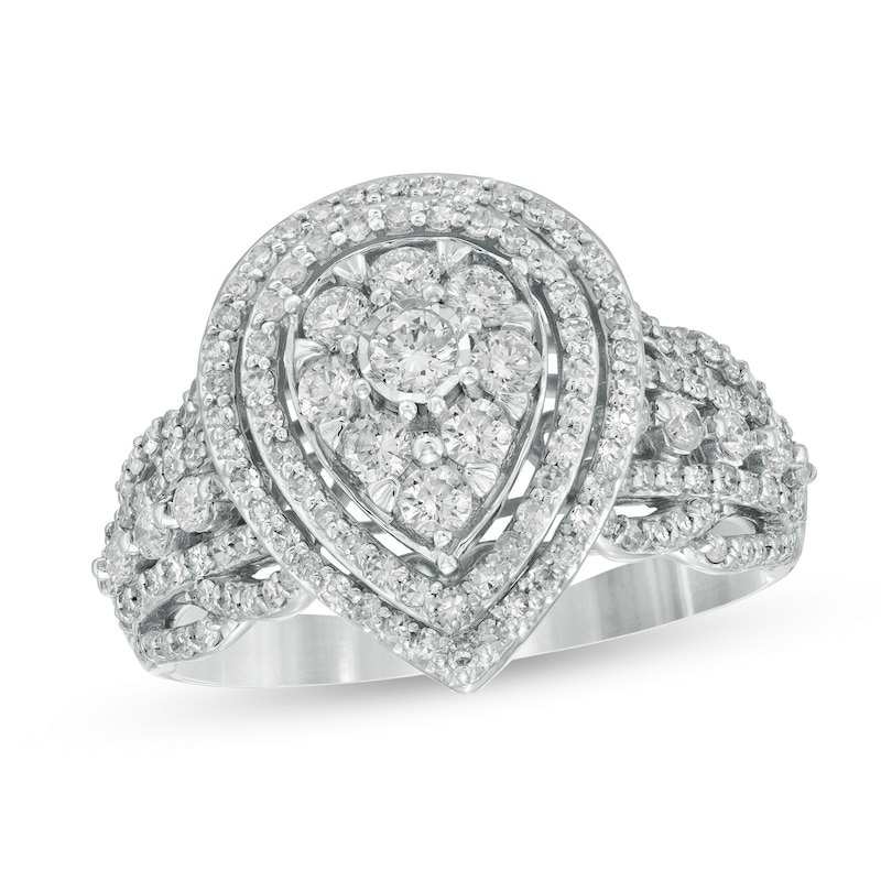 Main Image 1 of Previously Owned - 1 CT. T.W. Diamond Double Pear-Shaped Frame Multi-Row Engagement Ring in 10K White Gold
