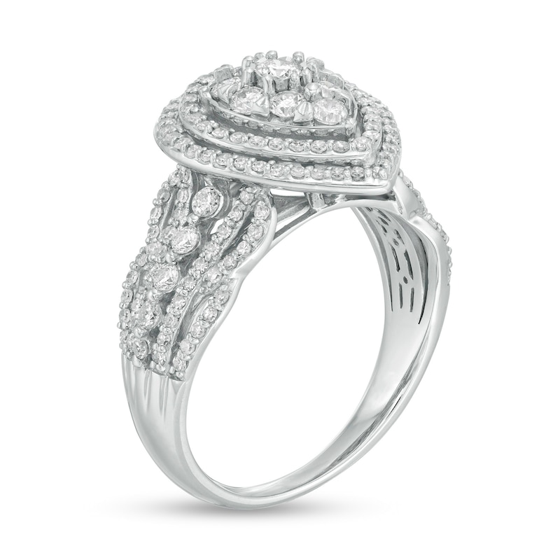 Main Image 3 of Previously Owned - 1 CT. T.W. Diamond Double Pear-Shaped Frame Multi-Row Engagement Ring in 10K White Gold