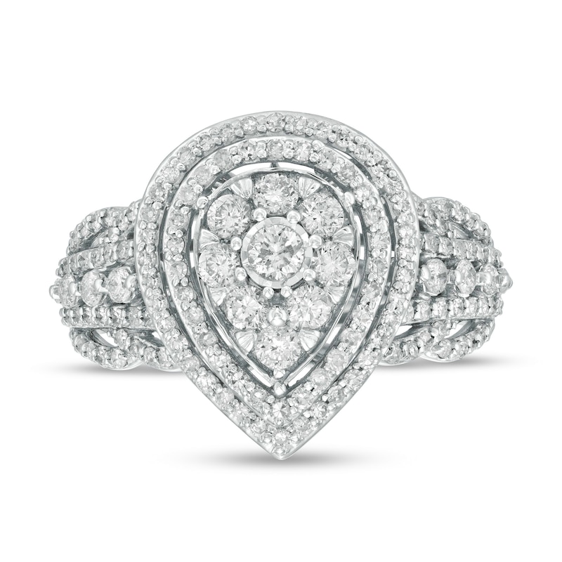 Main Image 4 of Previously Owned - 1 CT. T.W. Diamond Double Pear-Shaped Frame Multi-Row Engagement Ring in 10K White Gold