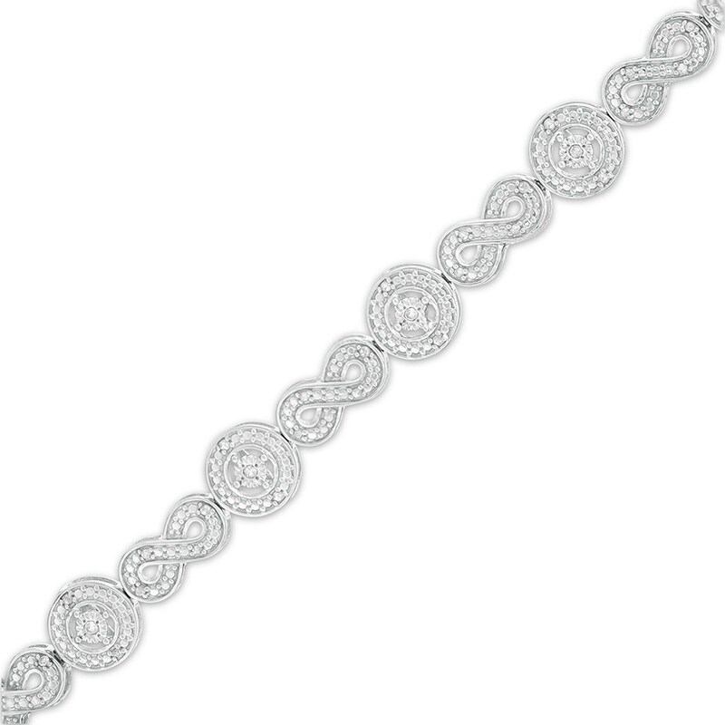 Main Image 1 of Previously Owned - 1/4 CT. T.W. Diamond Alternating Infinity and Circle Link Bracelet in Sterling Silver - 7.25&quot;