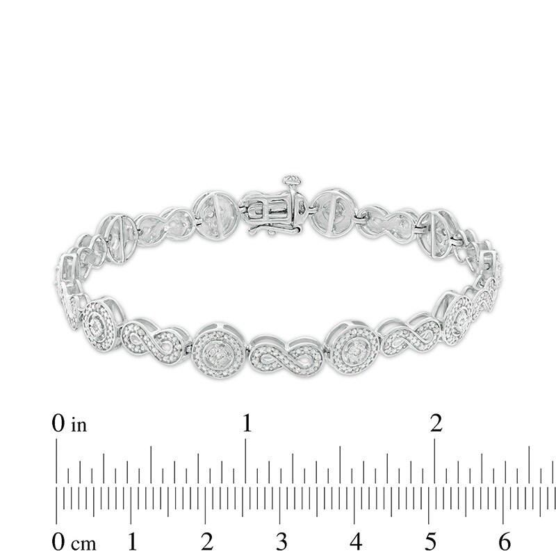 Main Image 2 of Previously Owned - 1/4 CT. T.W. Diamond Alternating Infinity and Circle Link Bracelet in Sterling Silver - 7.25&quot;