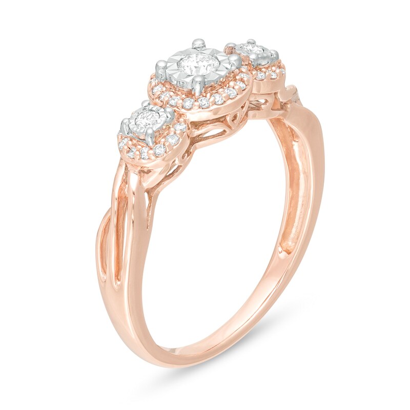 Main Image 3 of Previously Owned - 1/4 CT. T.W. Diamond Past Present Future® Frame Twist Engagement Ring in 10K Rose Gold