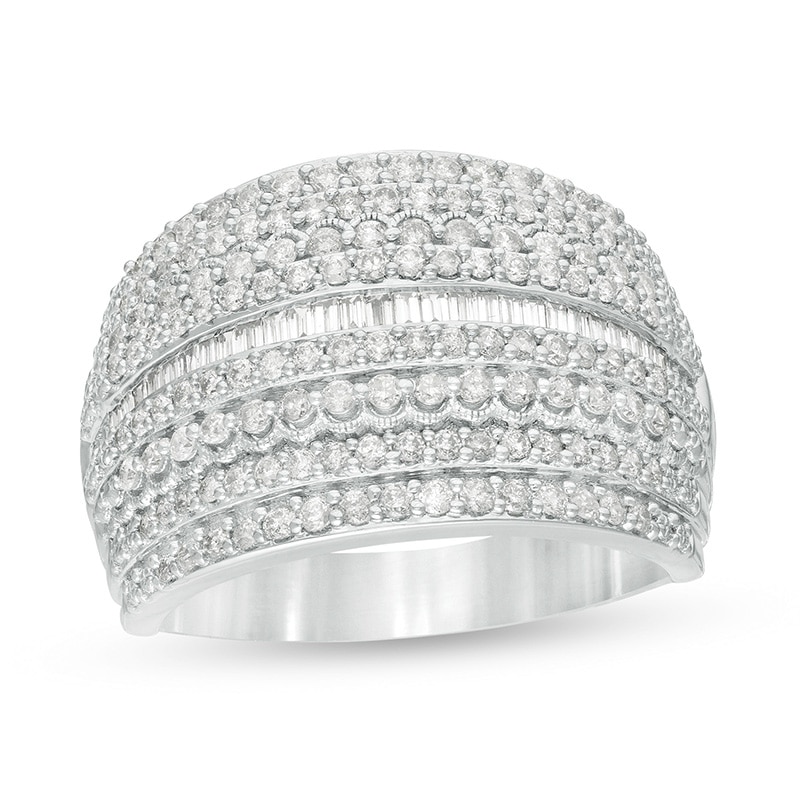 Previously Owned - 1 CT. T.W. Diamond Multi-Row Vintage-Style Anniversary Ring in 10K White Gold