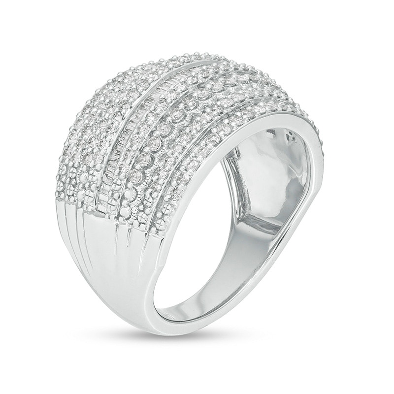 Main Image 3 of Previously Owned - 1 CT. T.W. Diamond Multi-Row Vintage-Style Anniversary Ring in 10K White Gold