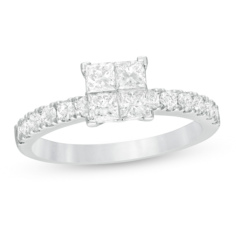 Previously Owned - 1 CT. T.W. Quad Princess-Cut Diamond Engagement Ring in 14K White Gold