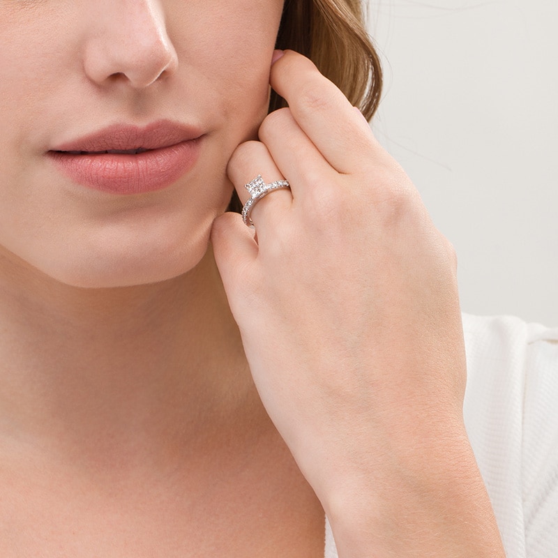 Previously Owned - 1 CT. T.W. Quad Princess-Cut Diamond Engagement Ring in 14K White Gold
