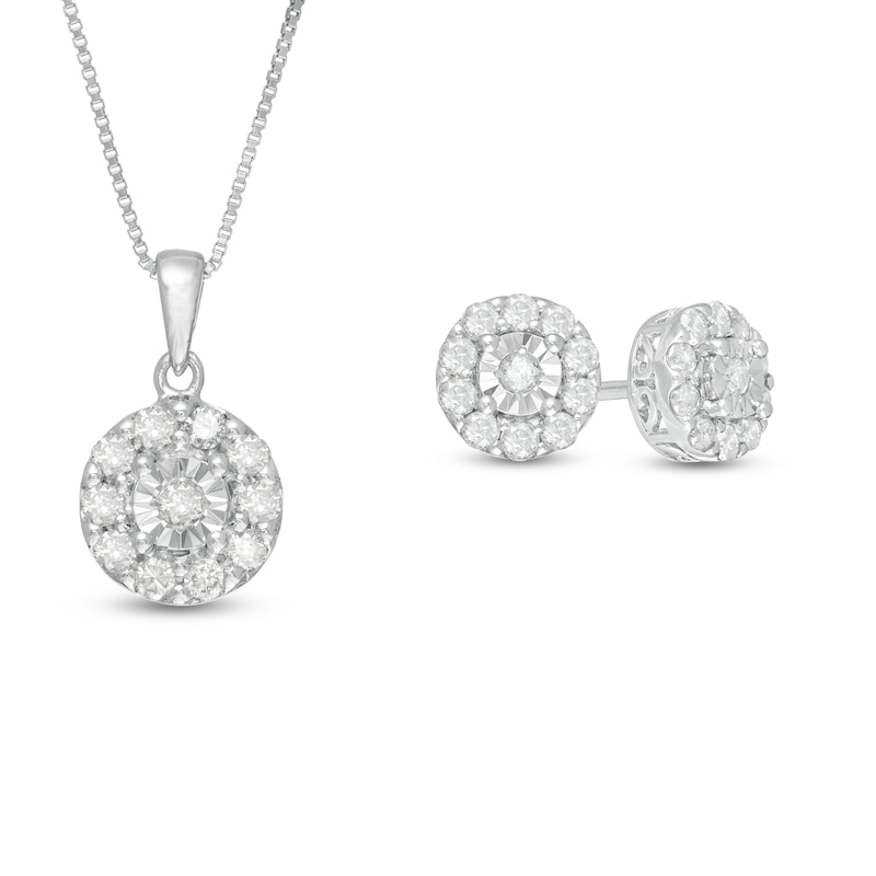 Main Image 1 of Previously Owned - 1 CT. T.W. Diamond Frame Pendant and Earrings Set in Sterling Silver