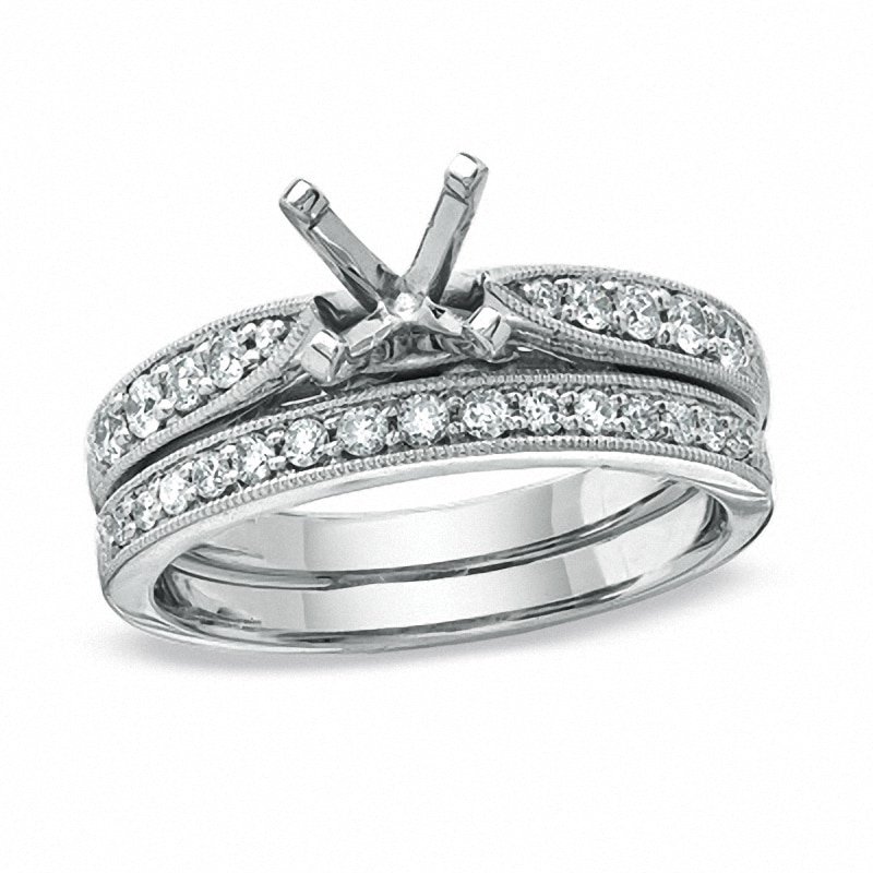 Main Image 1 of Previously Owned - 1/3 CT. T.W. Diamond Semi-Mount Bridal Set in 14K White Gold