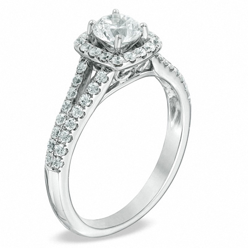 Main Image 2 of Previously Owned - Celebration Fire™ 1 CT. T.W. Diamond Split Shank Engagement Ring in 14K White Gold (H-I/SI1-SI2)