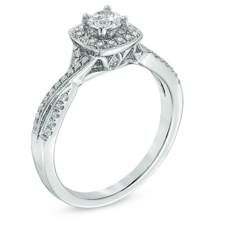 Main Image 2 of Previously Owned - Celebration Fire™ 1/2 CT. T.W. Diamond Vintage-Style Twist Engagement Ring in 14K White Gold