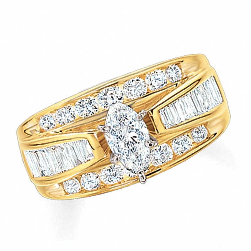 Main Image 1 of Previously Owned - 3 CT. T.W. Marquise Diamond Cathedral Bridge Ring in 14K Gold