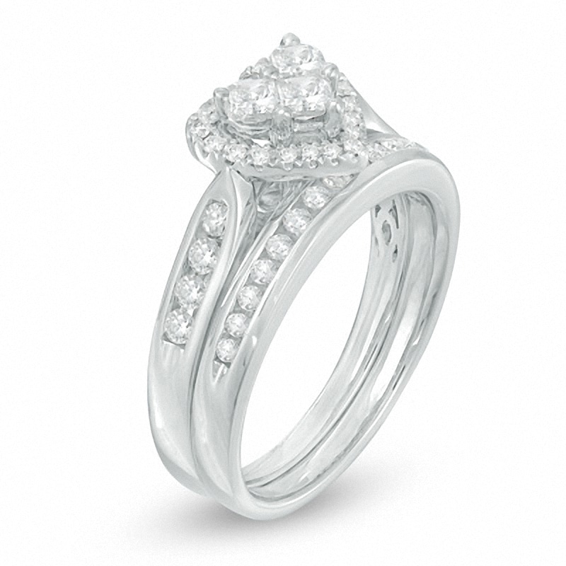 Previously Owned - 3/4 CT. T.W. Diamond Heart Bridal Set in 14K White Gold