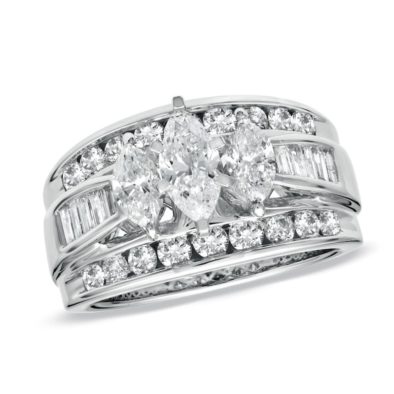 Main Image 1 of Previously Owned - 2 CT. T.W. Marquise Diamond Three Stone Ring in 14K White Gold