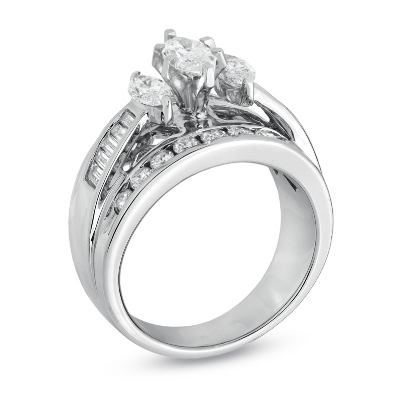 Main Image 2 of Previously Owned - 2 CT. T.W. Marquise Diamond Three Stone Ring in 14K White Gold
