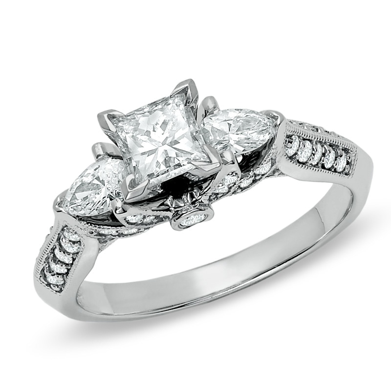 Main Image 1 of Previously Owned - 1-1/6 CT. T.W. Princess-Cut Diamond Ring in 14K White Gold