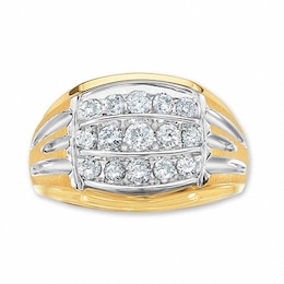 Previously Owned - Men's 1 CT. T.W. Diamond Three Row Ring in 10K Two-Tone Gold