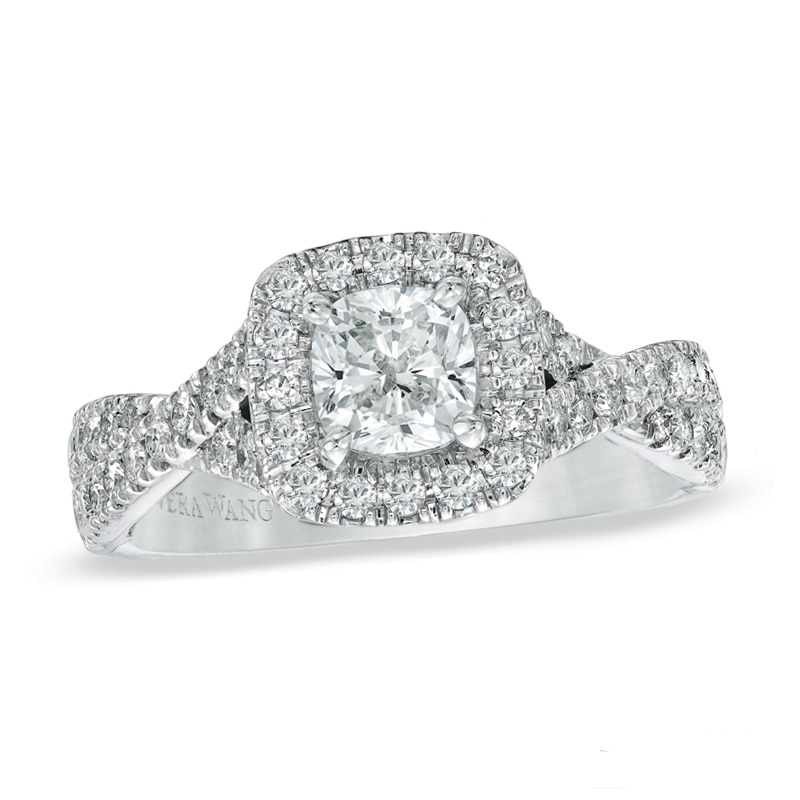 Main Image 1 of Previously Owned - Vera Wang Love Collection 1-1/3 CT. T.W. Cushion-Cut Diamond Twist Engagement Ring in 14K White Gold