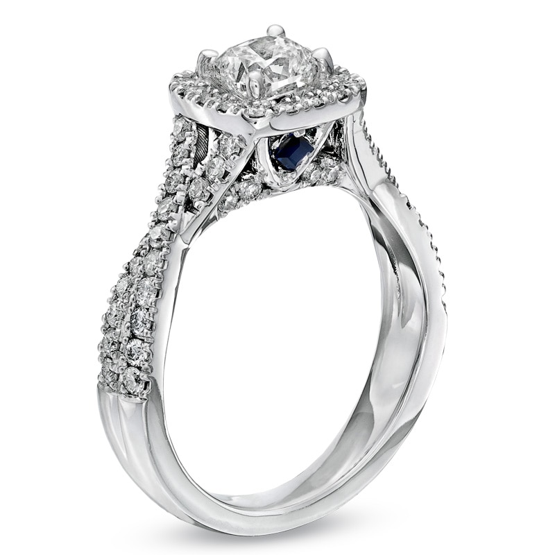 Main Image 3 of Previously Owned - Vera Wang Love Collection 1-1/3 CT. T.W. Cushion-Cut Diamond Twist Engagement Ring in 14K White Gold