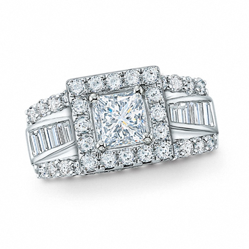 Main Image 1 of Previously Owned - 2 CT. T.W. Frame Square-Cut Diamond Engagement Ring in 14K White Gold