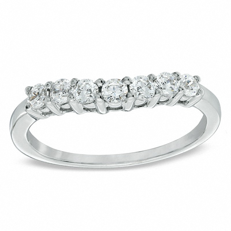 Previously Owned - 1/2 CT. T.W. Diamond Contour Wedding Band in 14K White Gold