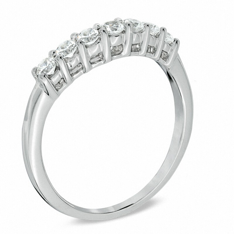 Previously Owned - 1/2 CT. T.W. Diamond Contour Wedding Band in 14K White Gold