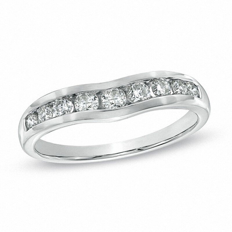 Previously Owned - 1/2 CT. T.W. Diamond Channel-Set Contour Wedding Band in 14K White Gold