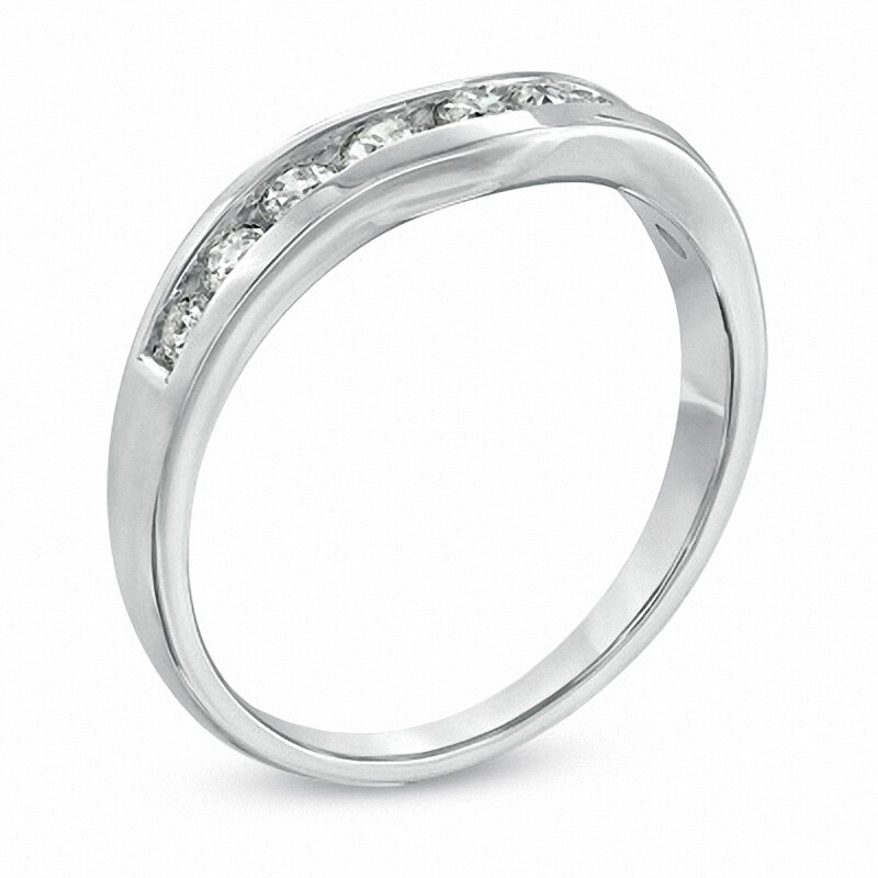 Previously Owned - 1/2 CT. T.W. Diamond Channel-Set Contour Wedding Band in 14K White Gold