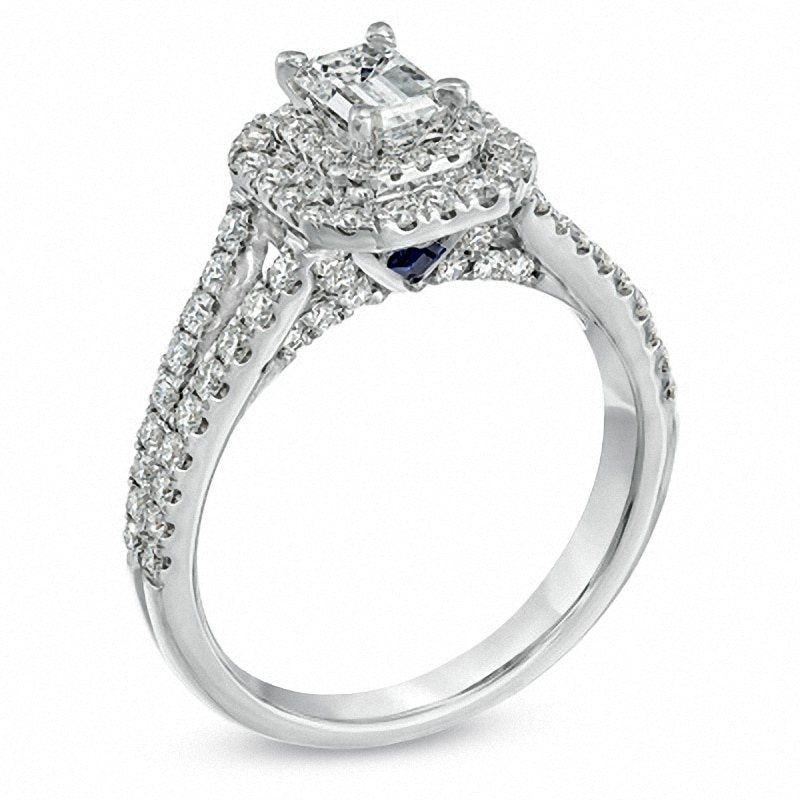 Previously Owned - Vera Wang Love Collection 1-1/3 CT. T.W. Emerald-Cut Diamond Frame Engagement Ring in 14K White Gold