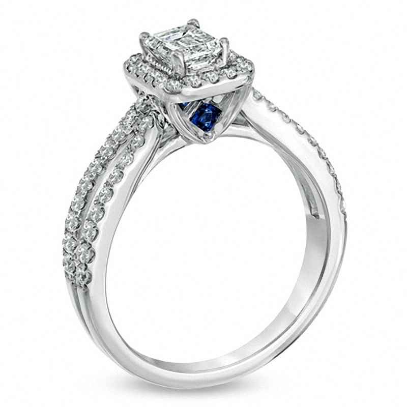 Main Image 2 of Previously Owned - Vera Wang Love Collection 1 CT. T.W. Emerald-Cut Diamond Split Shank Ring in 14K White Gold