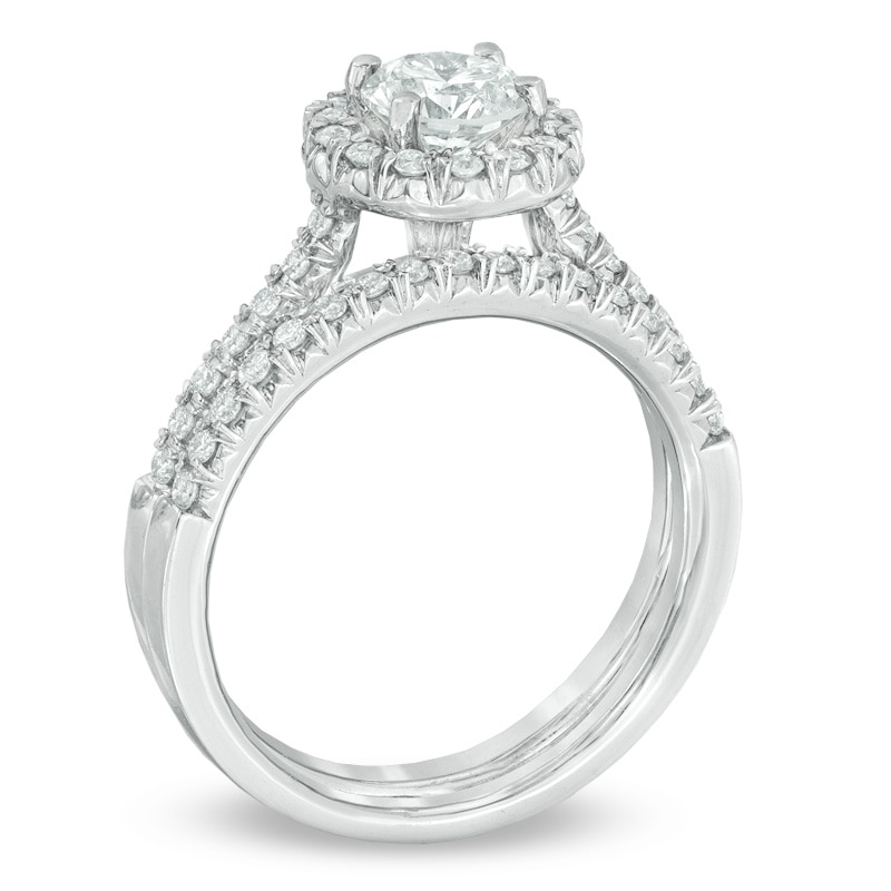 Previously Owned - 1-1/6 CT. T.W. Diamond Frame Bridal Set in 14K White Gold