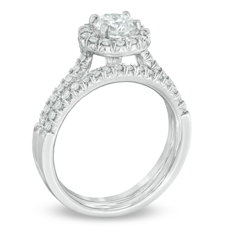 Main Image 2 of Previously Owned - 1-1/6 CT. T.W. Diamond Frame Bridal Set in 14K White Gold