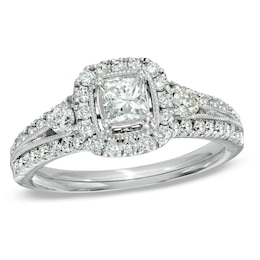 Previously Owned - Celebration Lux® 1-1/4 CT. T.W. Princess-Cut Diamond Engagement Ring in 18K White Gold (I/SI2)