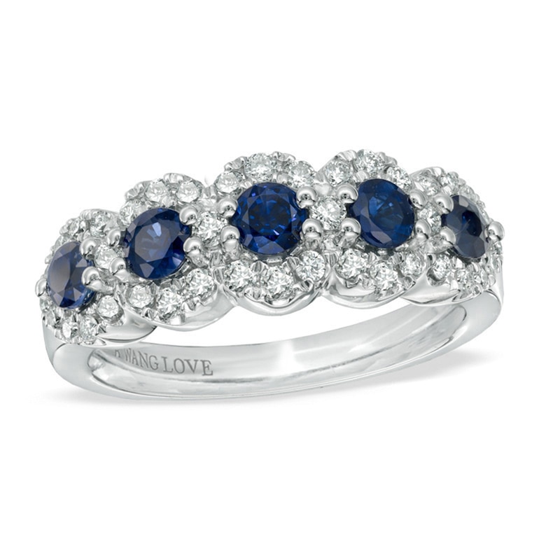 Main Image 1 of Previously Owned - Vera Wang Love Collection Blue Sapphire and 3/8 CT. T.W. Diamond Ring in 14K White Gold