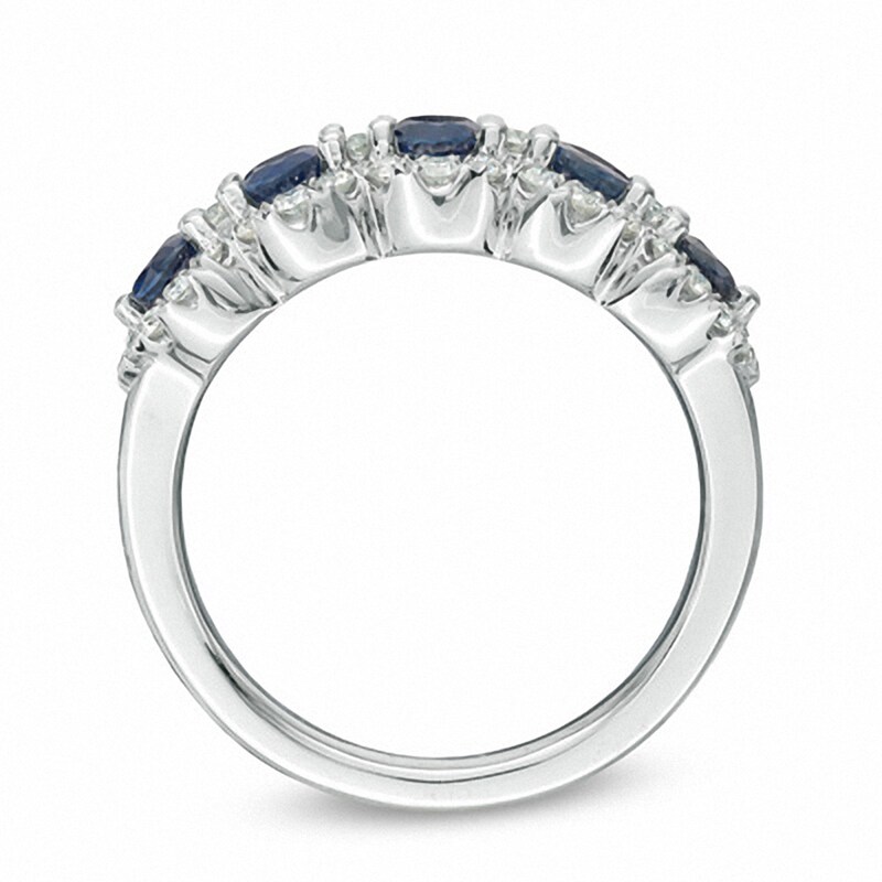 Main Image 3 of Previously Owned - Vera Wang Love Collection Blue Sapphire and 3/8 CT. T.W. Diamond Ring in 14K White Gold