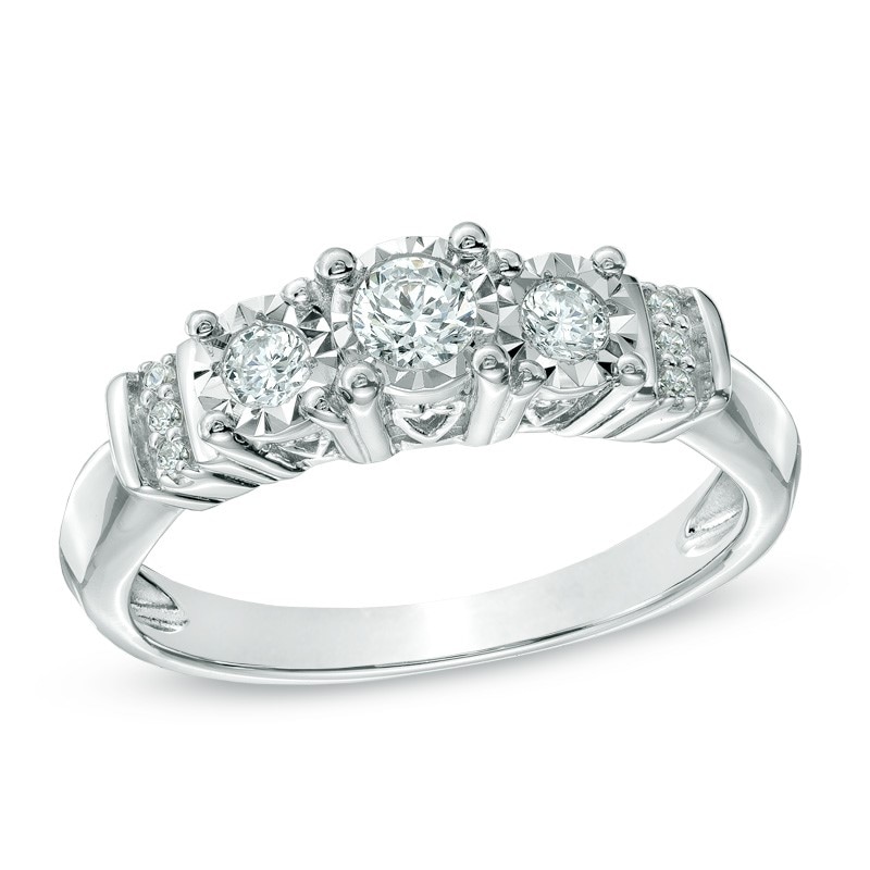 Previously Owned - 1/4 CT. T.W. Diamond Three Stone Engagement Ring in 10K White Gold