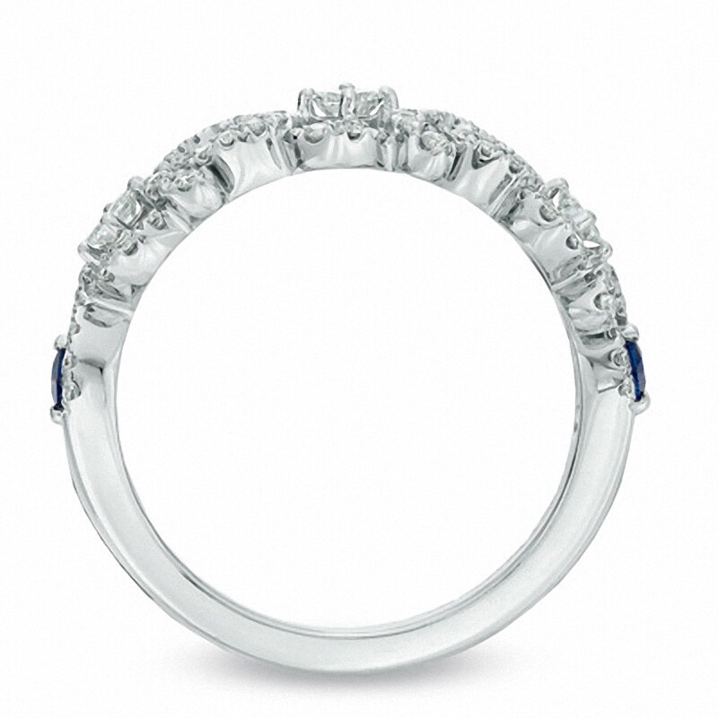 Main Image 3 of Previously Owned - Vera Wang Love Collection 1/2 CT. T.W. Diamond and Blue Sapphire Curlique Band in 14K White Gold