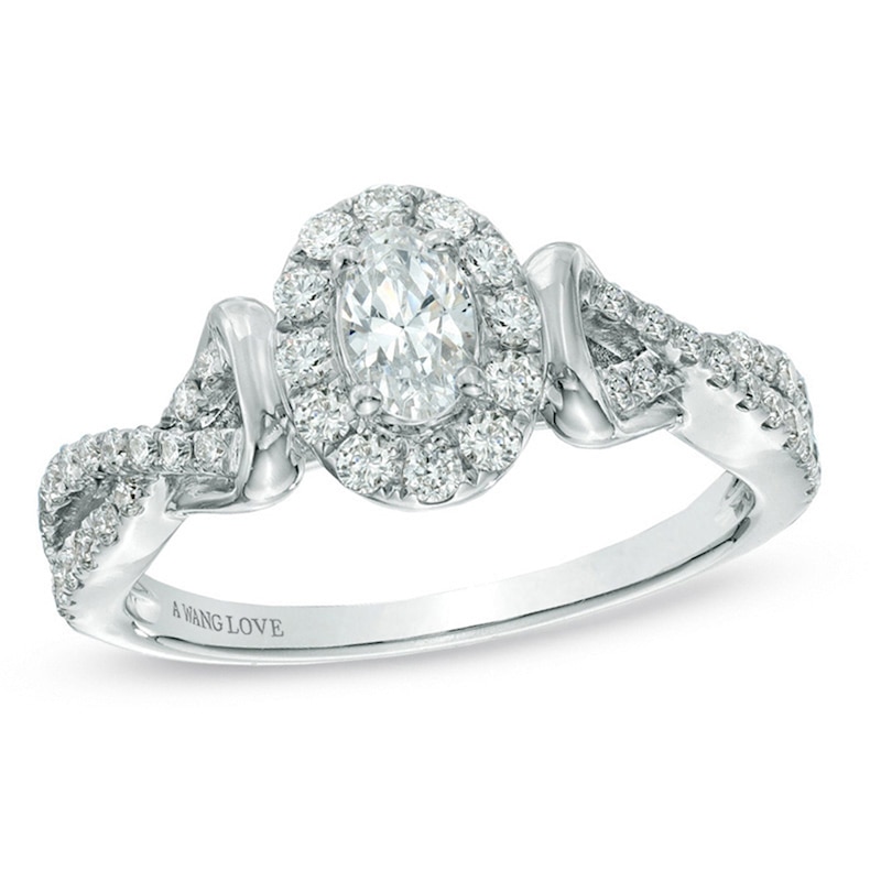Main Image 1 of Previously Owned - Vera Wang Love Collection 3/4 CT. T.W. Oval Diamond Frame Engagement Ring in 14K White Gold