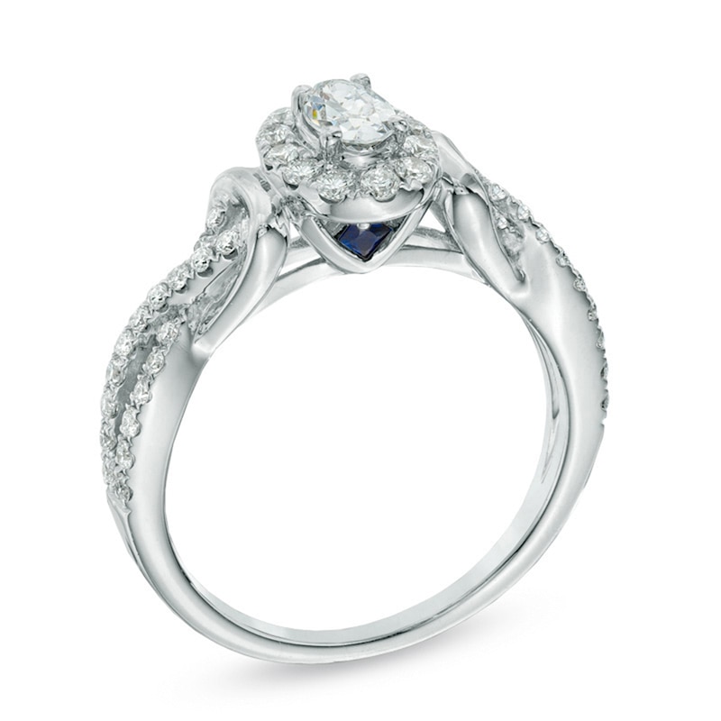 Main Image 2 of Previously Owned - Vera Wang Love Collection 3/4 CT. T.W. Oval Diamond Frame Engagement Ring in 14K White Gold