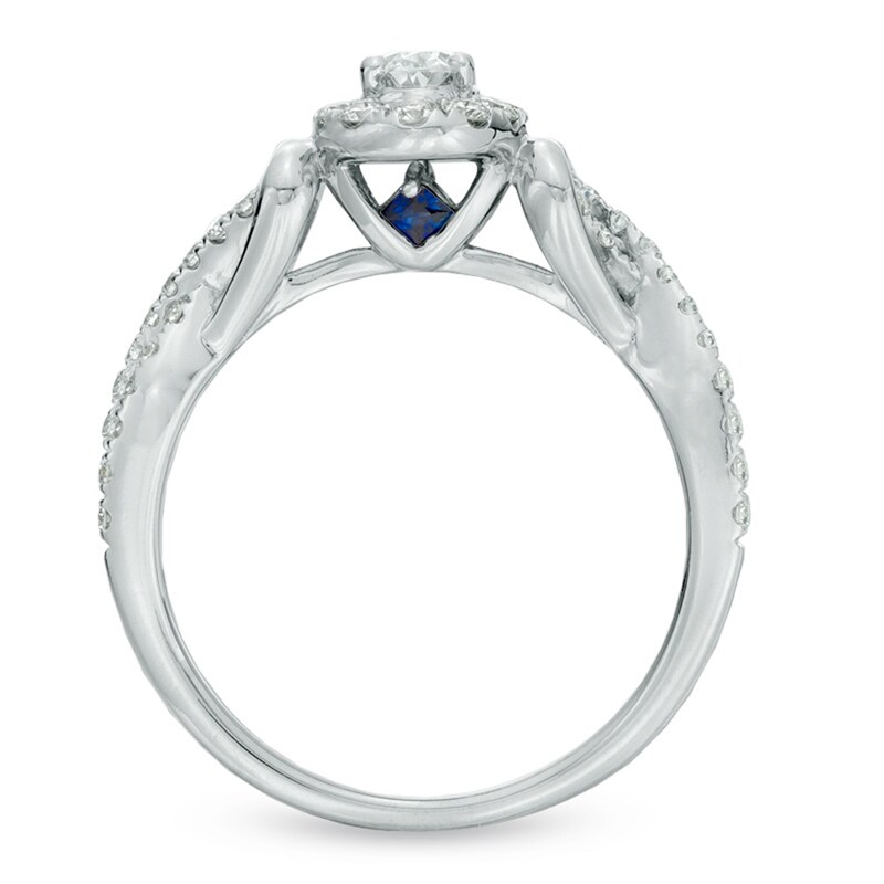 Main Image 3 of Previously Owned - Vera Wang Love Collection 3/4 CT. T.W. Oval Diamond Frame Engagement Ring in 14K White Gold