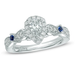 Previously Owned - Vera Wang Love Collection 5/8 CT. T.W. Diamond and Sapphire Vintage-Style Ring in 14K White Gold