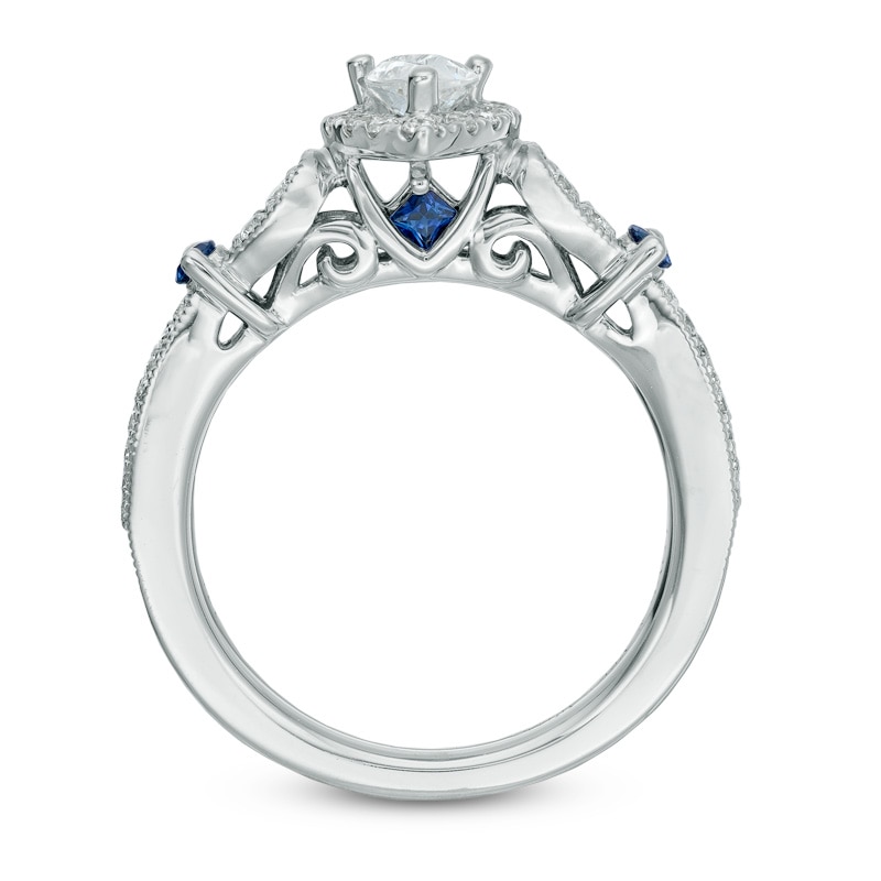 Main Image 3 of Previously Owned - Vera Wang Love Collection 5/8 CT. T.W. Diamond and Sapphire Vintage-Style Ring in 14K White Gold