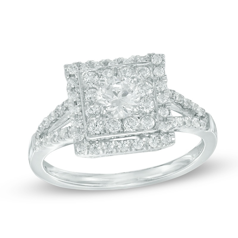 Previously Owned - 3/4 CT. T.W. Diamond Square Frame Engagement Ring in 10K White Gold