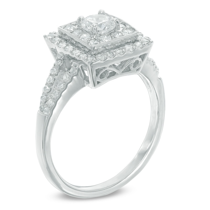 Previously Owned - 3/4 CT. T.W. Diamond Square Frame Engagement Ring in 10K White Gold