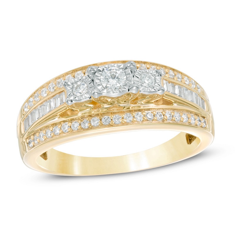 Previously Owned - 1/2 CT. T.W. Diamond Past Present Future® Engagement Ring in 10K Gold