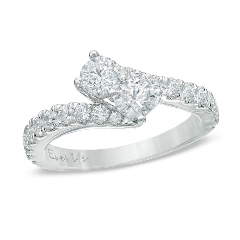 Main Image 1 of Previously Owned - Ever Us® 1 CT. T.W. Two-Stone Diamond Bypass Ring in 14K White Gold