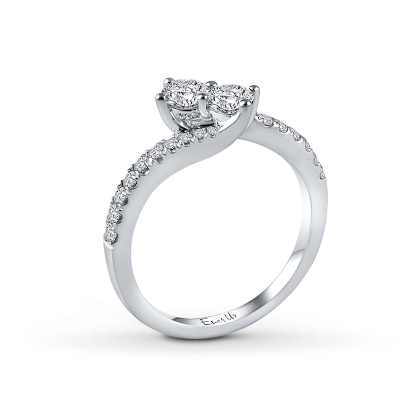 Main Image 2 of Previously Owned - Ever Us® 1 CT. T.W. Two-Stone Diamond Bypass Ring in 14K White Gold