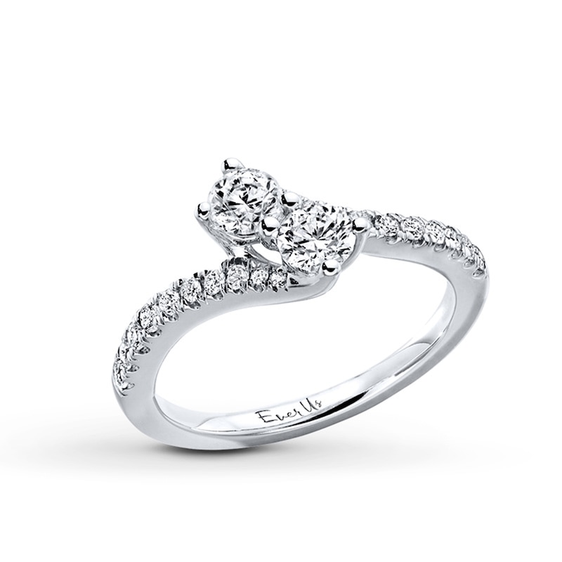 Main Image 3 of Previously Owned - Ever Us® 1 CT. T.W. Two-Stone Diamond Bypass Ring in 14K White Gold