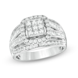 Previously Owned - 1 CT. T.W. Princess-Cut Composite Diamond Frame Split Shank Ring in 10K White Gold