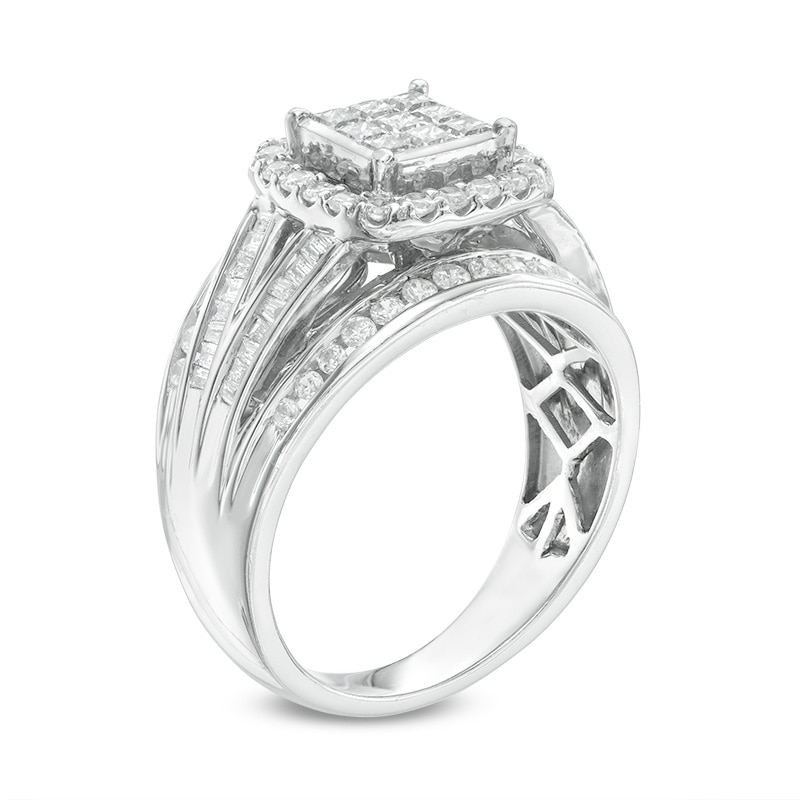 Main Image 2 of Previously Owned - 1 CT. T.W. Princess-Cut Composite Diamond Frame Split Shank Ring in 10K White Gold