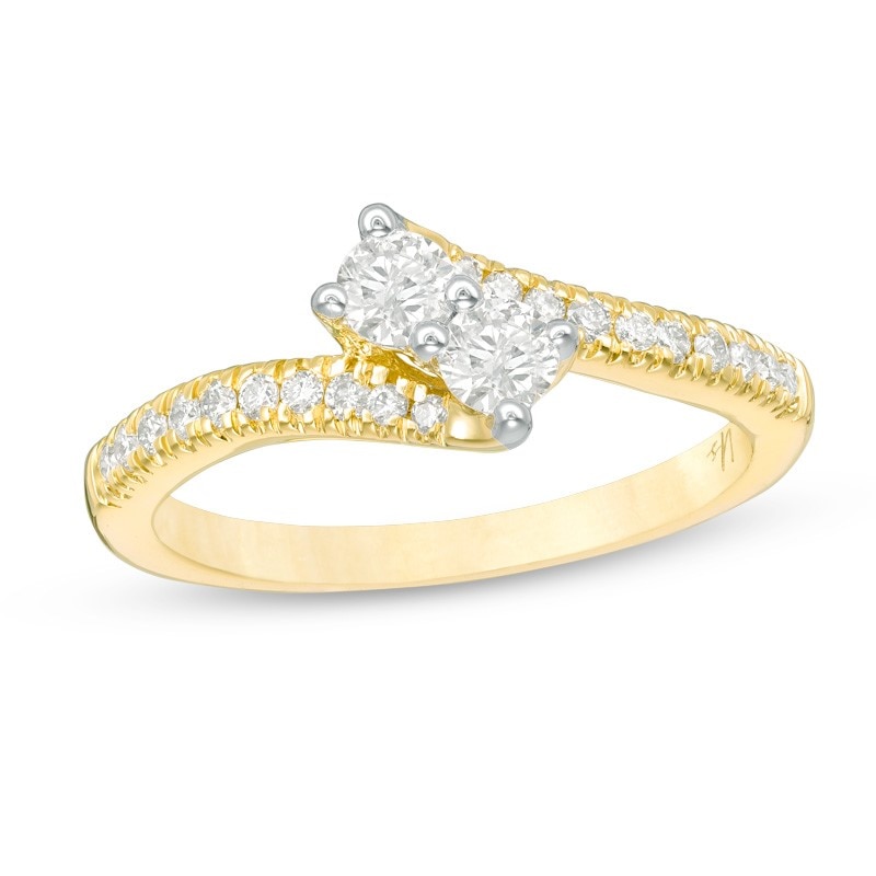 Main Image 1 of Previously Owned - Ever Us® 1/2 CT. T.W. Two-Stone Diamond Bypass Ring in 14K Gold